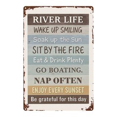 Vintage River Life Metal Wall Art Sign 8×12 Inch Iron Plaque