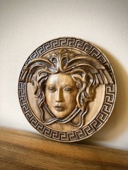 Medusa Gorgon Greek lady Wooden Carved rosette Panel Table For Home Decor