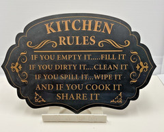 MRL Home Styles Kitchen Rules Plaque Black Gold MDF Decor