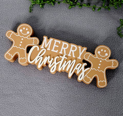 Gingerbread Man Merry Christmas Wooden Sign Decor Tabletop 11.25″ Glitter NEW