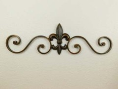 Cast Iron Fleur de Lis Topper, Metal Wall Plaque, Tuscan, Old World Pediment NEW