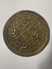 Vintage 16″ Brass Medieval Hunting Scene Wall Decor Plaque Hollywood Regency
