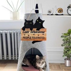 Funny Cat Welcome Sign,10X11 inches Black Cat Wall Decor, Funny wooden Sign F
