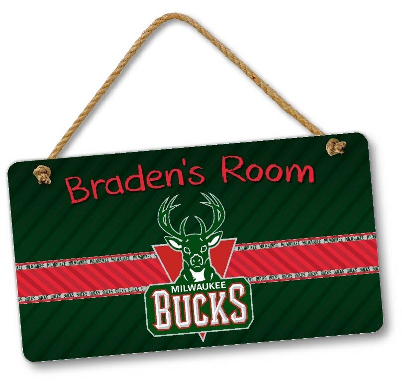 Personalized NBA Basketball Milwaukee Bucks Bedroom Door & Wall Hanging Sign