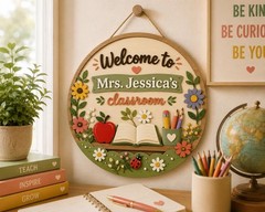 Personalized Teacher Classroom Door Sign Custom Name Back To School Decor Gift