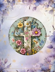 Easter~ Floral Cross~ 10 inch~ Metal~ Round ~ Sign~ FREE ship~ CHOICE~ Gifts