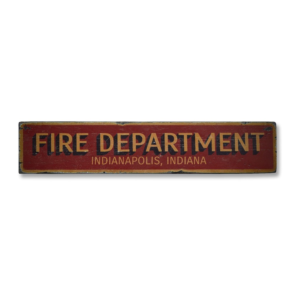 Fire Department City State, Custom Fire -Rustic Distressed Wood Sign