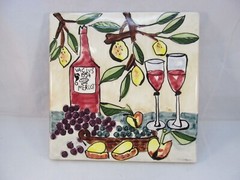 Decorative Ceramic Wine and Grapes Hanging Wall Tile
