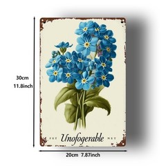 Blue Forget-Me-Not Floral Metal Sign 8x12in Wall Decor