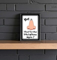 Funny Nosey People Wood Framed Metal Novelty Sign for Wall or Shelf Decor Small