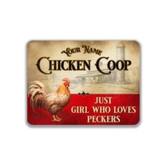 Personalized Chicken Coop Red and White Metal Sign OR White Sign / Sticker