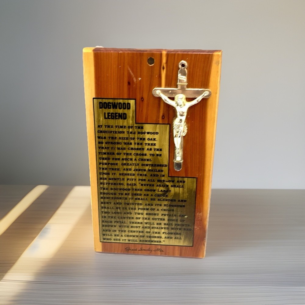 Dogwood Tree LEGEND Religious Vintage Wood Wall Hanging Cross 70s