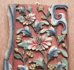 CHINESE CIRCA 1860 ANTIQUE VICTORIAN ORIGINAL PAINT CARVED WOOD WALL PANEL