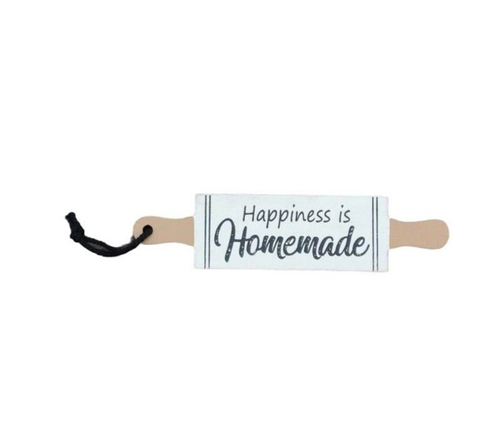 Happiness is Homemade Refined Rustic Hanging Wall Plaque Sign Rolling Pin Wood