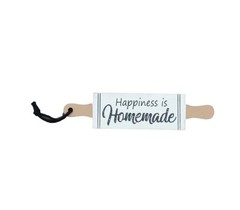 Happiness is Homemade Refined Rustic Hanging Wall Plaque Sign Rolling Pin Wood