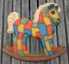 Vtg Rocking Horse Multi Color Patchwork Quilted Nursery Foam Wallcraft Hanging