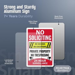 No Soliciting No Trespassing Yard Sign Kit 10×7 inches Aluminum with Stake