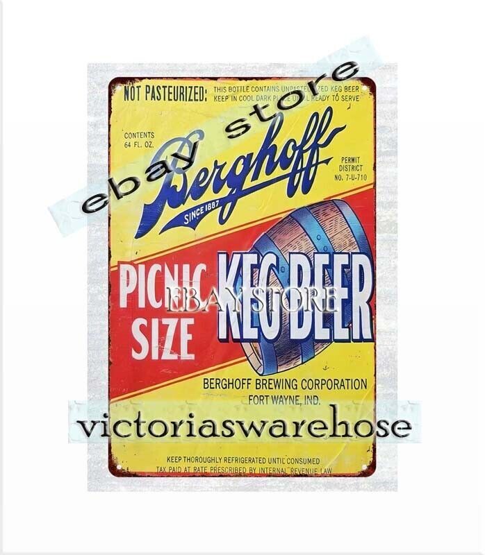 PICNIC SIZE KEG BEER brewery FORT WAYNE Indiana tin sign drink rusticbar