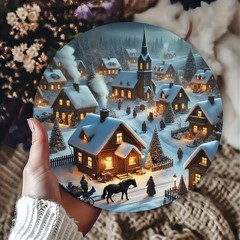 Thomas Kinkade Village Winter Scene Tin Metal Signs 8X8 Inch, Rustic Charm for H