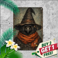 Witch Bird with Scarf Metal Sign Vintage Gothic Halloween Wall Decor Plaque