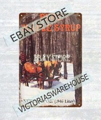 pure maple syrup cabin tree harvesting horse metal tin sign collectible signs
