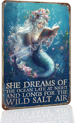 Funny Mermaid Vintage Metal Wall Art Tin Sign – Sea Inspired Decor for Home & Ba