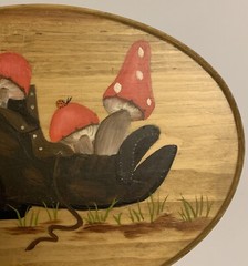 Vtg Mushrooms Old Shoe Wood Wall Decor Mary Dukart Lefor North Dakota ND 1984