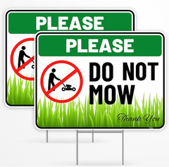 2PC Do Not Mow Sign with Stake, 12 Inches by 9 Inches – Corrugated Plastic – No