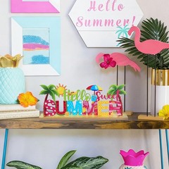 MEETYAMOR Summer Decor, Wood Metal Hello Sweet Summer Sign for Table Decor, Farm