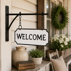 Double Sided Welcome Hanging Sign Farmhouse Porch Entryway Garden Decor