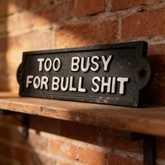 7.5X2.25X.25 Cast Iron “Too Busy for Bull%it” Sign…Ships Free!
