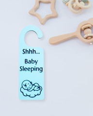Shhh Baby Sleeping Door Sign – Nursery Door Hanger with Sleeping Baby Icon, Baby