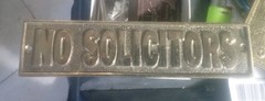 Solid Brass No Solicitors Sign Plaque – Door Wall Plate – Screw Mount