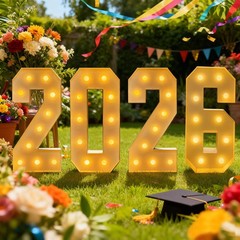 2026 New Year Graduation Decorations, 3FT Large Grad 2026 Marquee Light Up Le…