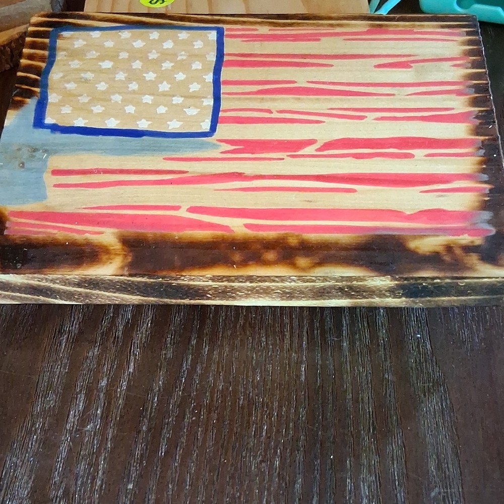 Rustic Distressed Wood American Flag Wall Plaque Sign Rectangle Horizontal