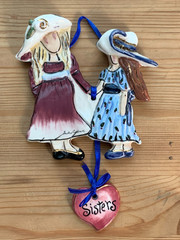 2000 Heather Goldminc Blue Sky Ceramic Sisters Wall Decor Plaque Ornament
