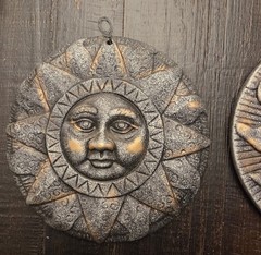 Sun Wall Decor Black & Silver w/ gold accents Plaster Celestial Boho 2pc 1990s