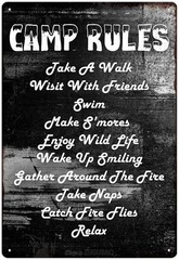 Vintage Tin Metal Signs Funny Camping Sign-Camp Rules Take A Walk Visit With