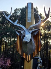 Handmade Metal Deer Head with Wooden Plaque, Modern Rustic 3D Wall Decor