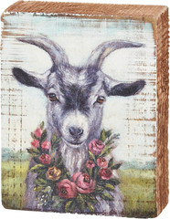 Home Décor Block Sign – Floral Goat