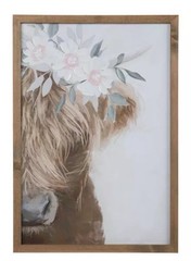 Hobby Lobby Floral Crown Flower Highland Cow Wood Wall Decor, Spring Farmhouse