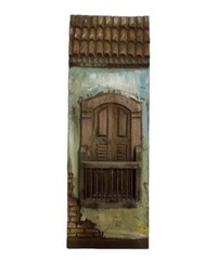 VTG Hand Carved Wood Facade Wall Hanging Decor Panel Painted Art 19.5” House