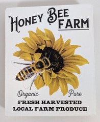 Honey Bee Farm W/ Sunflower Wooden Sign Farmhouse Shelf Block Sitter Décor 5X4