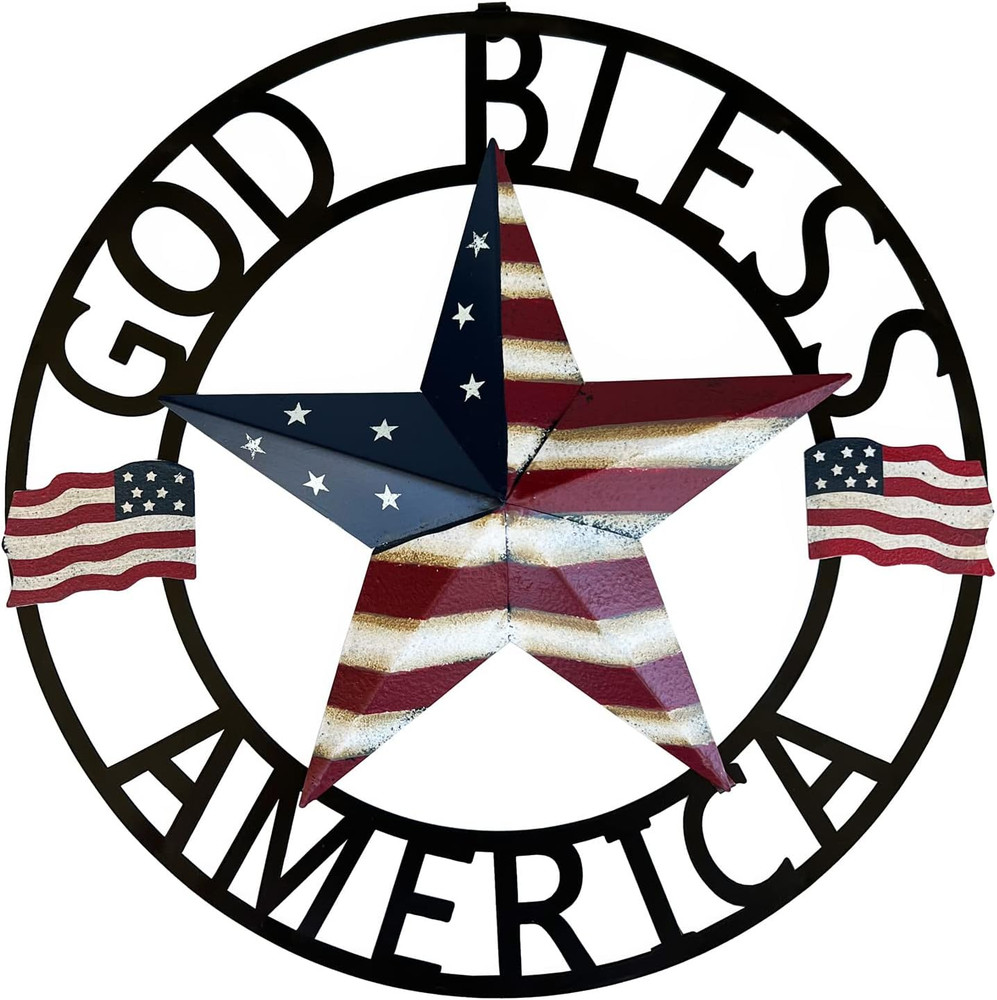 God Bless America USA Metal Star Hanging Welcome Home Signs Wall Decor 4Th of Ju