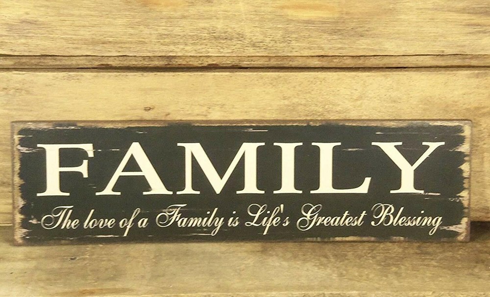 FAMILY Sign 11 x 3 Country Distressed Farmhouse Look NWT Love Life’s Blessings