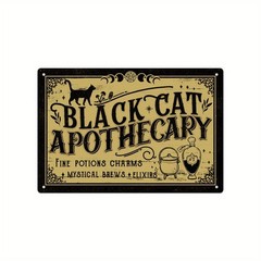 Black Cat Apothecary Vintage Tin Metal Signs Mystical Brews & Potion Charms Wall