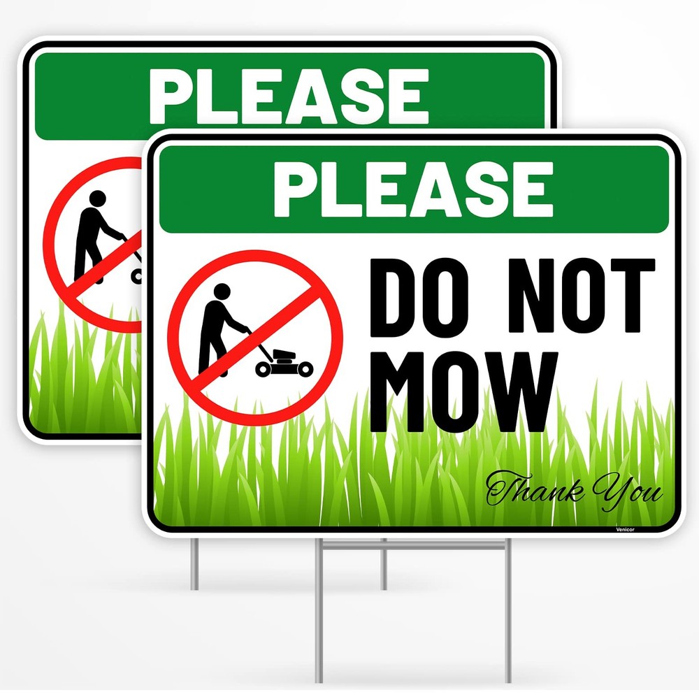 Do Not Mow Yard Sign W/ Stake Corrugated Plastic No Mow May Lawn 12″ X 9″ 2PC