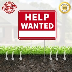 2PC Help Wanted Sign with Stake, 17 Inches by 13 Inches Double Sided Signs …