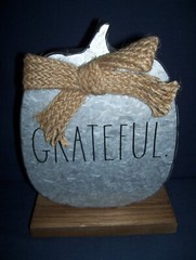 Rae Dunn Metal Grateful Pumkin with Wood Base 2019