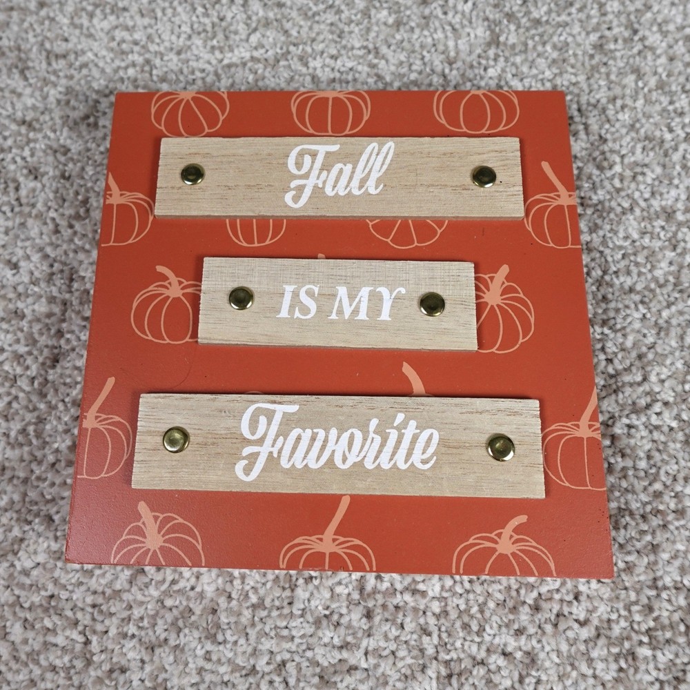 Horizon Group Fall Is My Favorite Wooden Box Sign Orange Pumpkin Decor 7.5×7.5